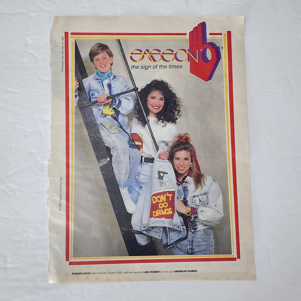 Vintage 1989 Sasson Print Ad Susan Lucci Liza Andreas Huber Clipping 8x10